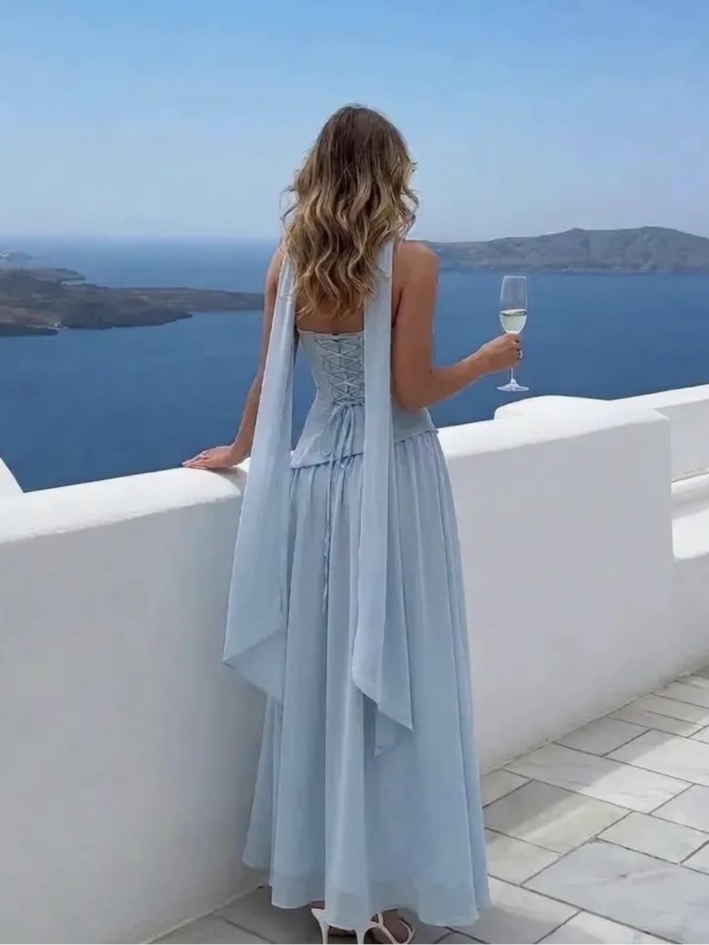 NWT CIDER CHIFFON SCULPTURAL HALTER NECKLINE LACE UP MAXI BOBYCON DRESS
